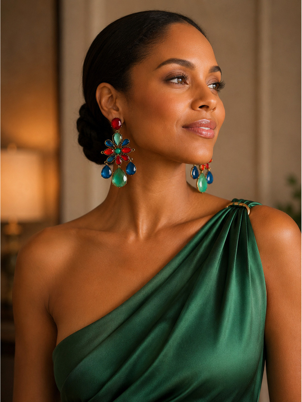 Oscar de la Renta Colorful Gemstone Statement Earrings